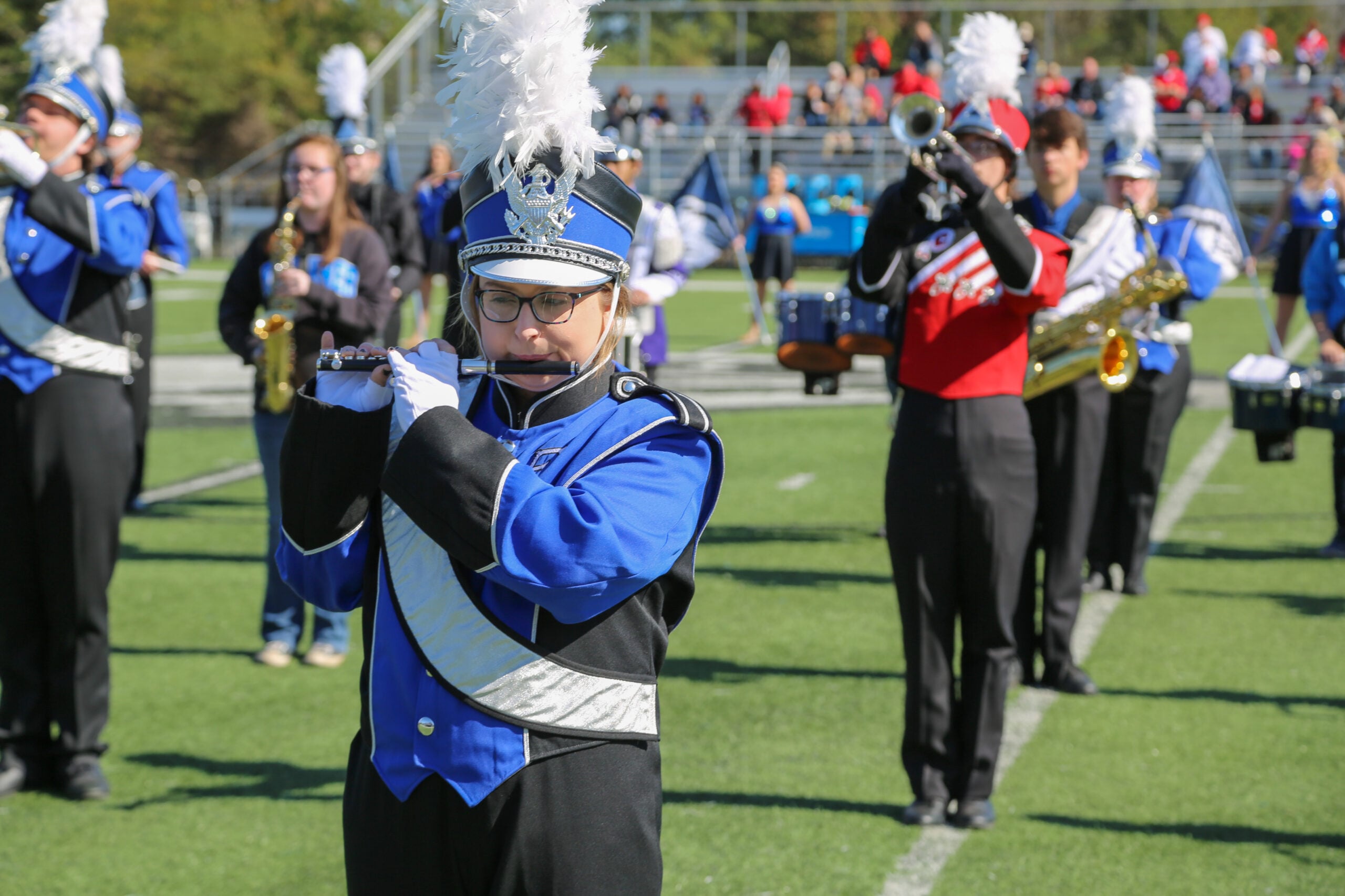 Close up on Students taking part in Marching Band