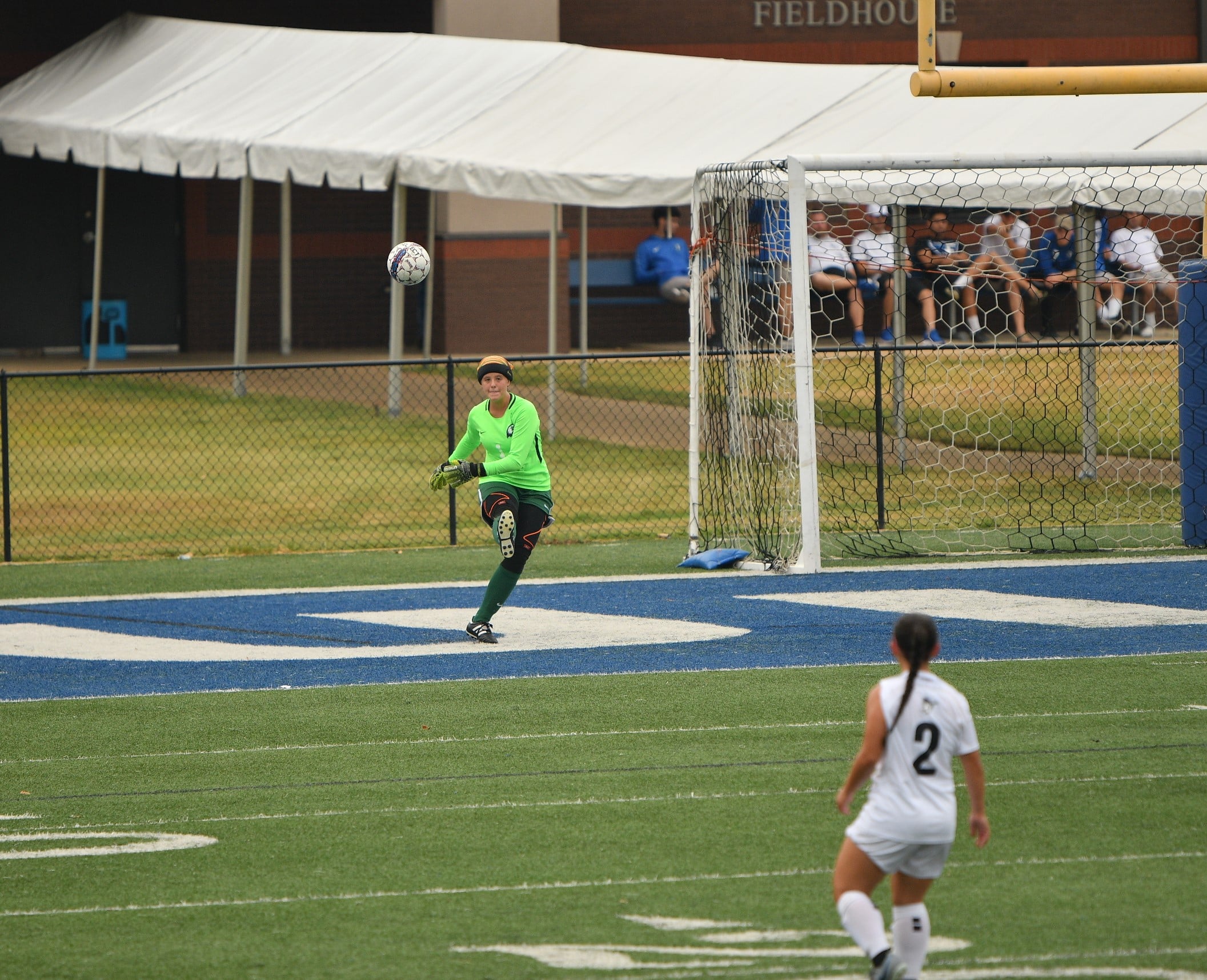 Megan White plays goalkeeper for the Faulkner Women's Soccer team.