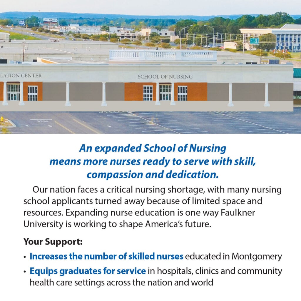 Information on the School of Nursing campaign with exterior photo