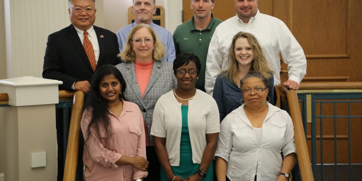 (l-r, top to bottom, Dr. Yu-Tueng (Y.T.) Tsai, David A. Umphress, Kevin Poliquin, Kevin D. Vezertizis, Susan Hammond, Faulkner Computer Science Chair, Andrea Long, Shirley Yera, computer science instructor, Charisse Stokes, Idongesit Mkpong-Ruffin, computer science professor.)