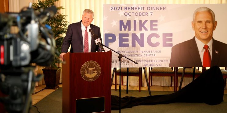 Faulkner President Mike Williams announces former Vice President Mike Pence as this year's Benefit Dinner speaker. The dinner will be held on Oct. 7.